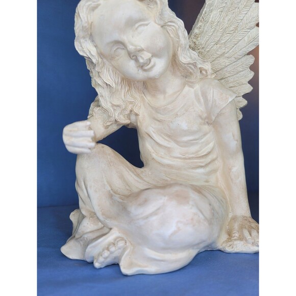 Angel Cherub Sitting Statue 11.5''H Resin Decoration Large White Figurine - Picture 5 of 7